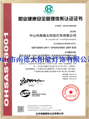 職業(yè)健康安全管理體系認(rèn)證證書